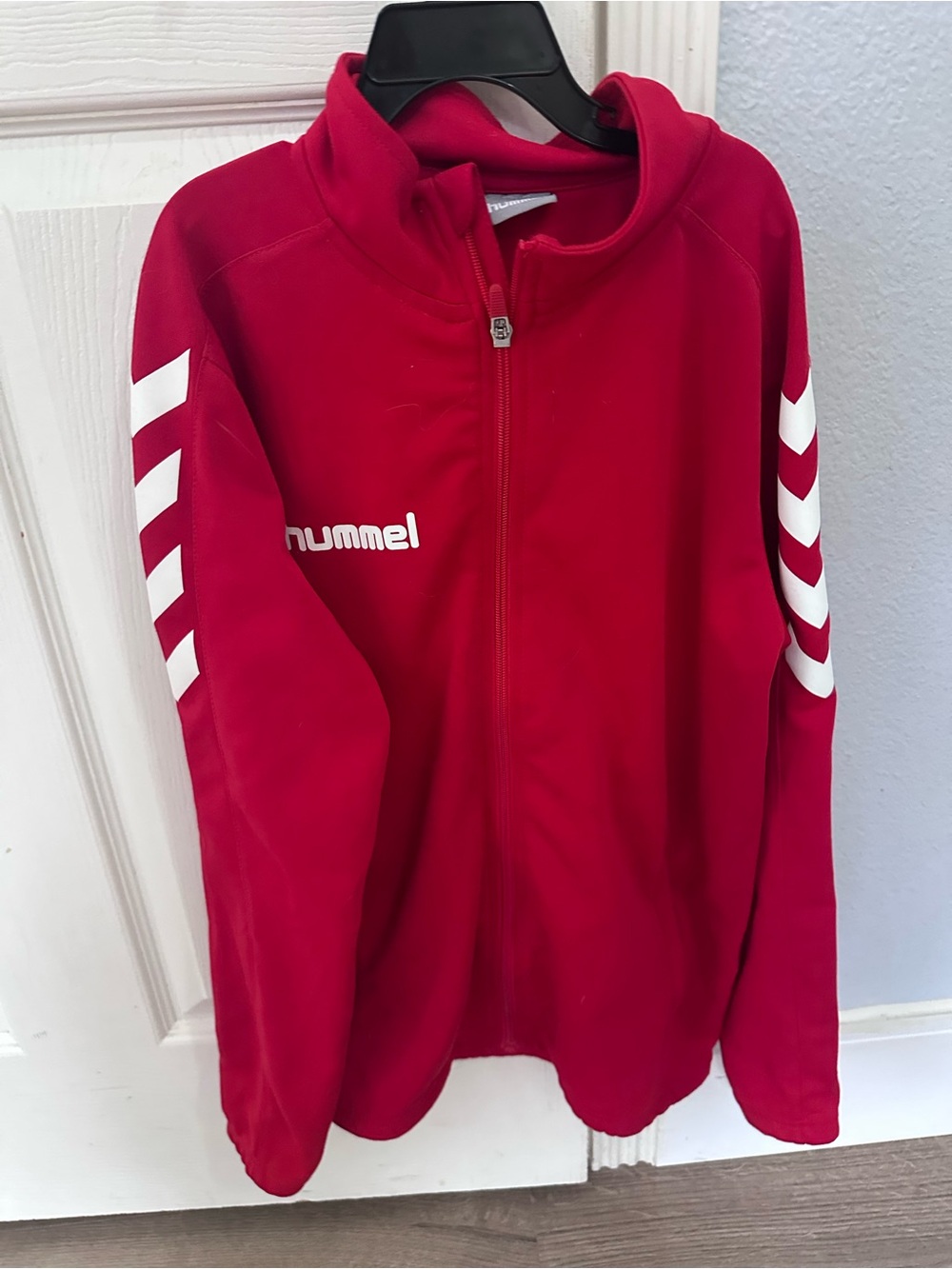 Hummel Red Kids Full-Zip Track Jacket with White Chevron